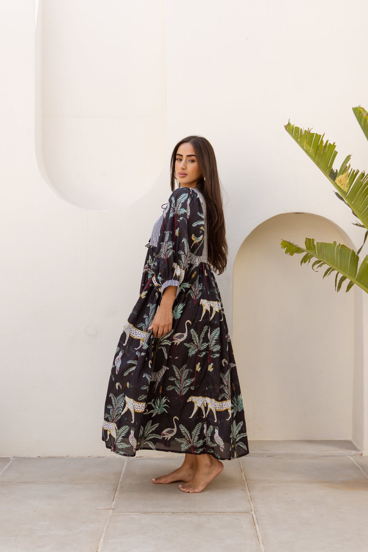 Tara Midi Dress Midnight Noir Safari