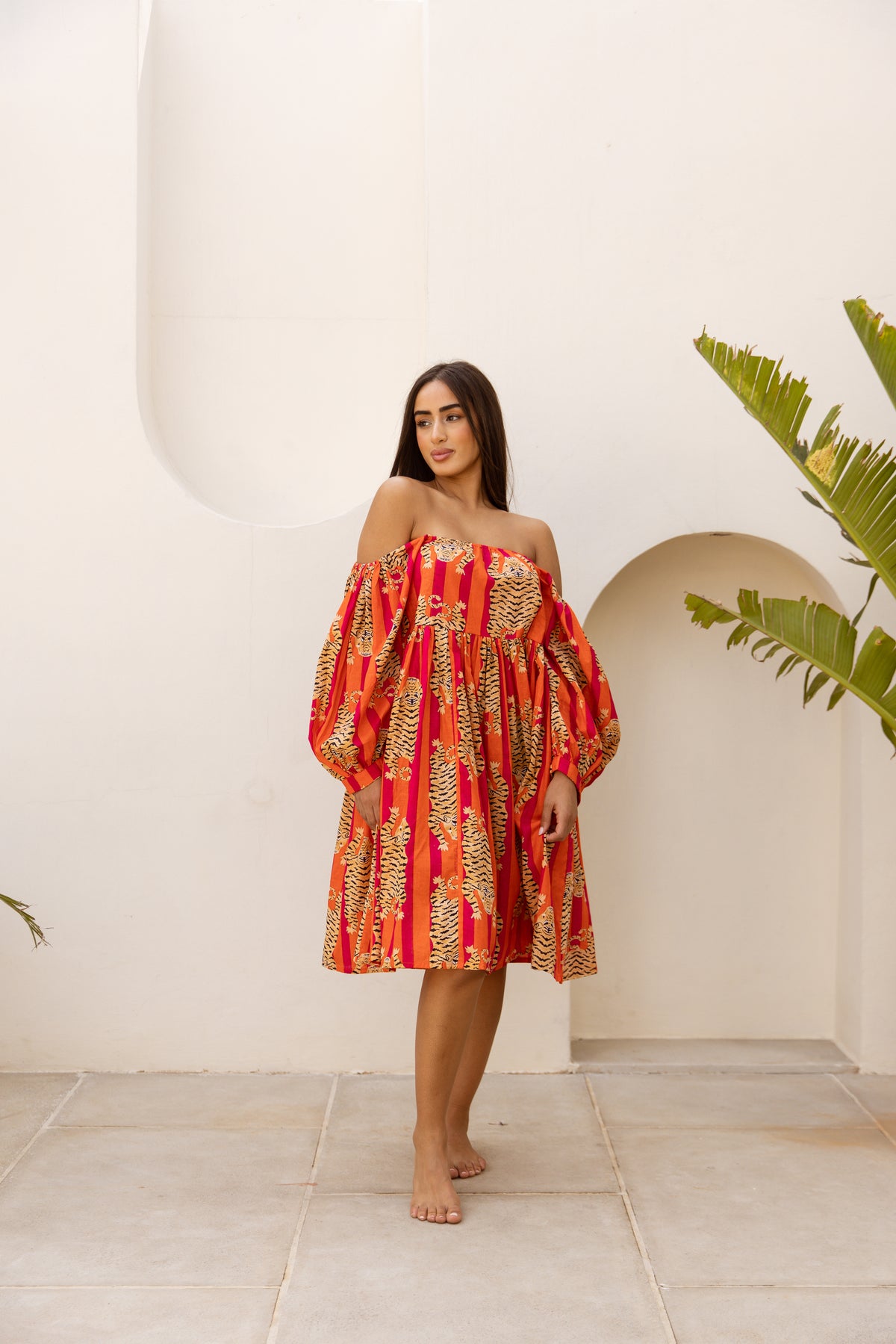 Sundari Off-Shoulder Dress Red Tigress