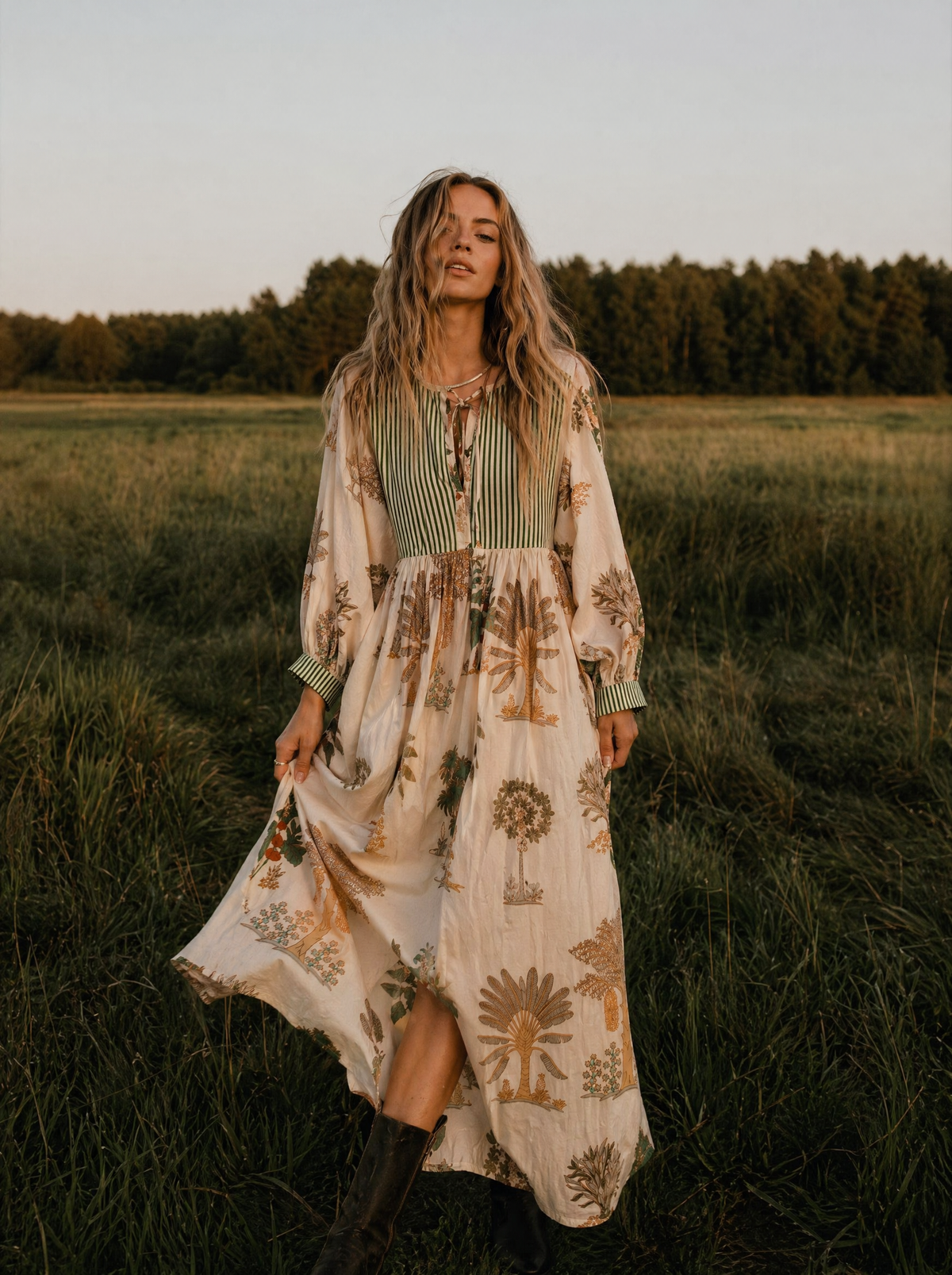 Tara Midi Dress Olive Palm