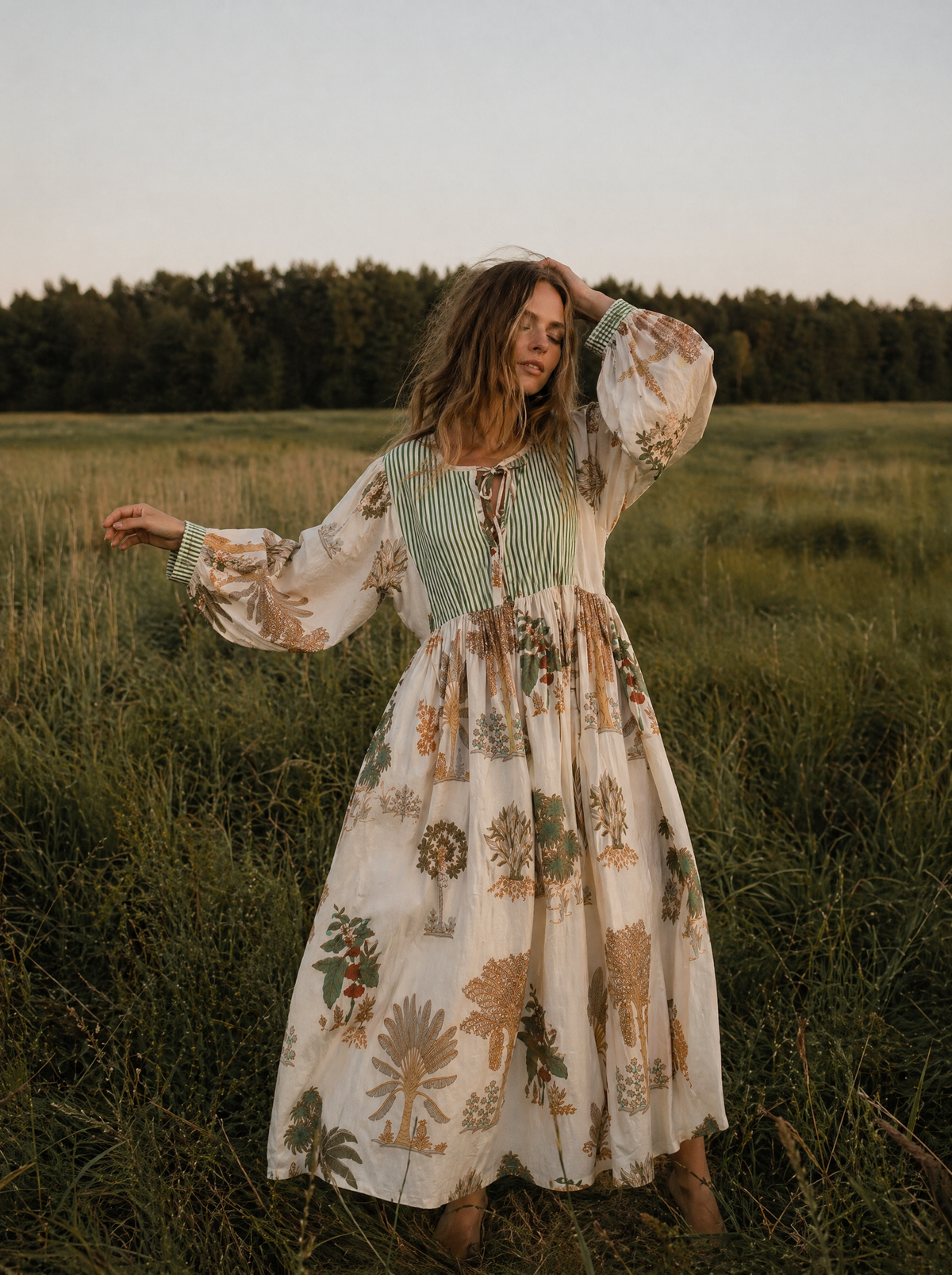 Tara Midi Dress Olive Palm