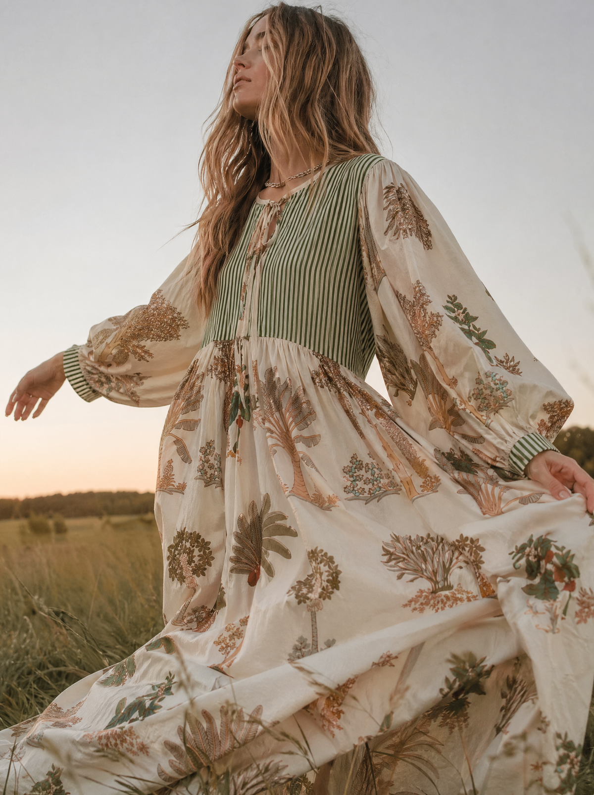 Tara Midi Dress Olive Palm