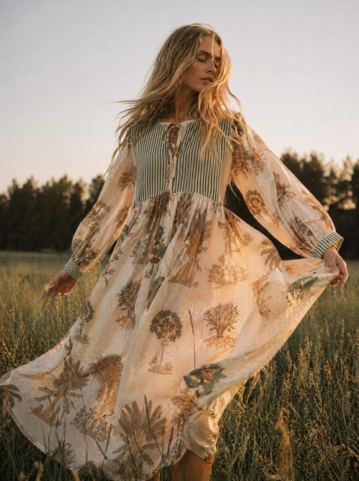 Tara Midi Dress Olive Palm